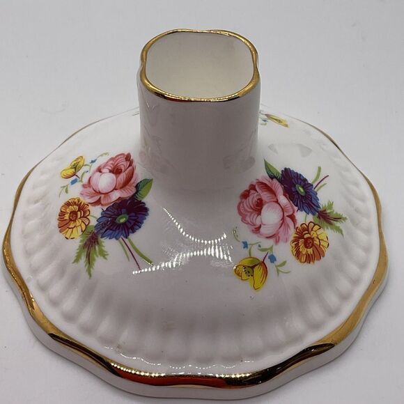 Vintage Royal Adderly Floral Porcelain Candle Holders with Gold Trim - Picture 3 of 8